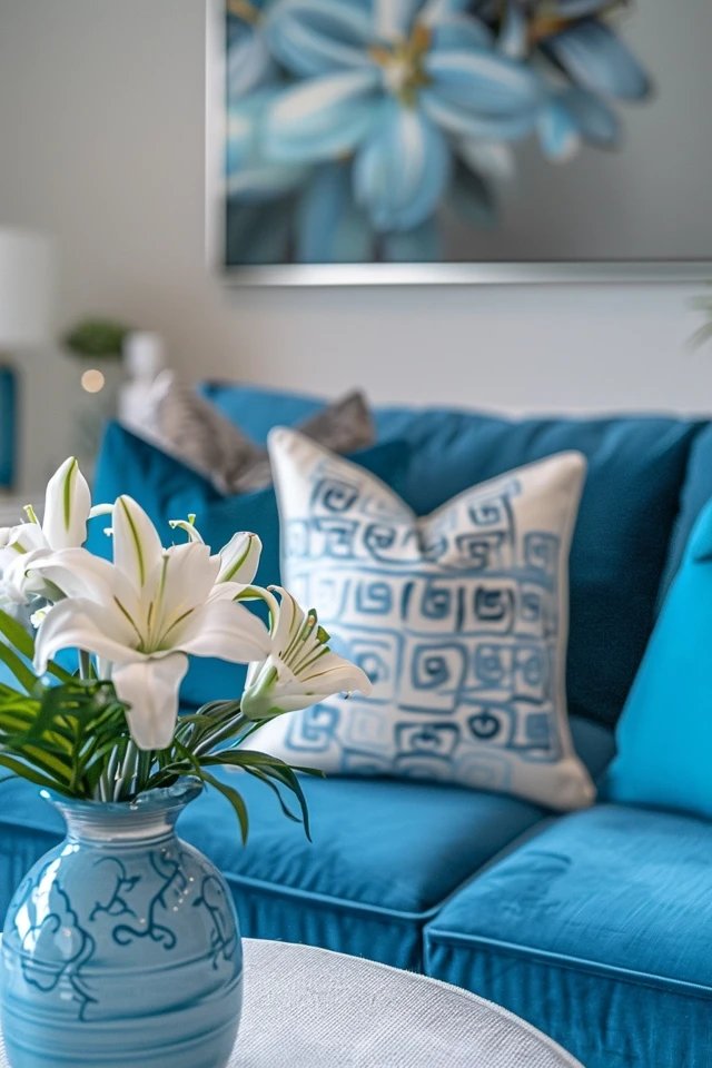 Create a sophisticated blue living room