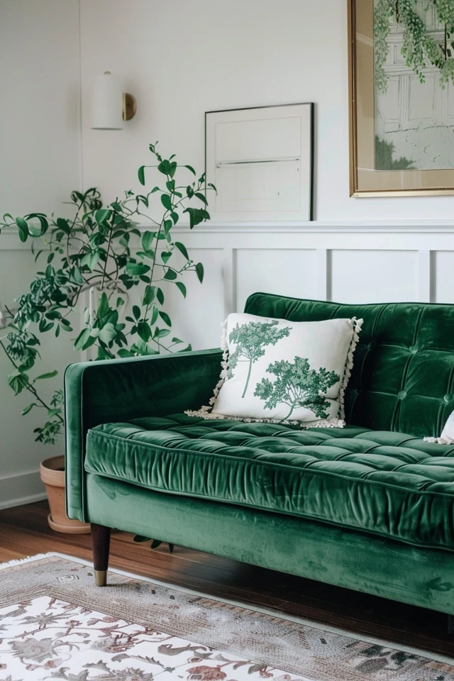 How to Style an Emerald Green Sofa in the Living Room