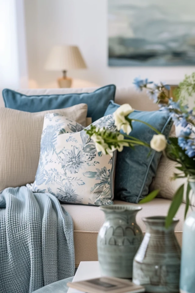 Contemporary Pink and Blue Living Room