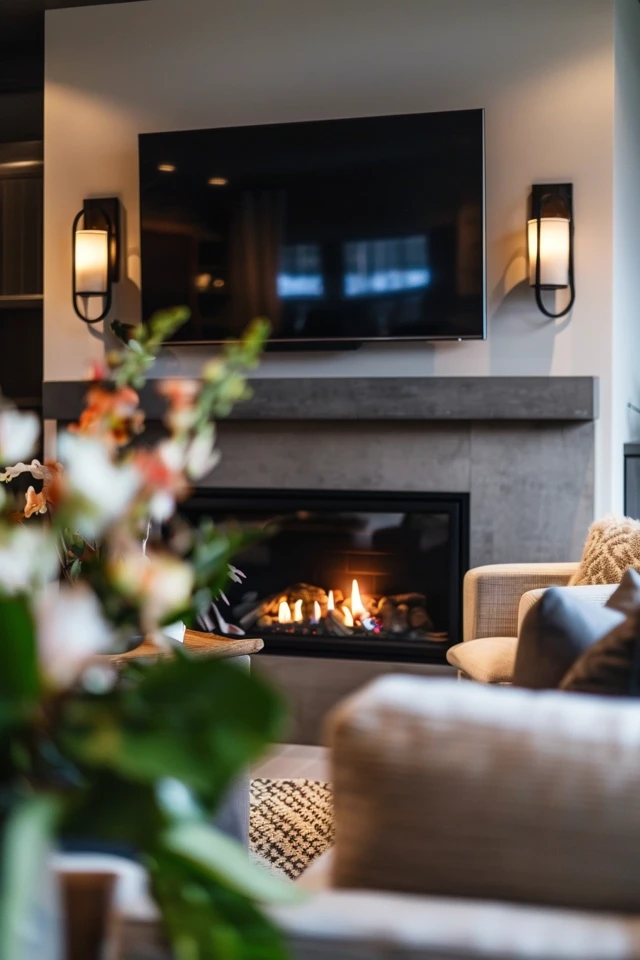 Elegant Living Room Decor with TV Above Fireplace