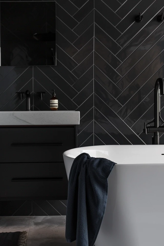 Elevate Your Space with Black Herringbone Tile Bathroom