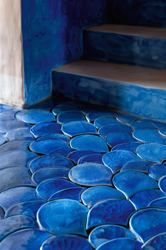 Blue Scallop Tile Backsplash Designs for Kitchens