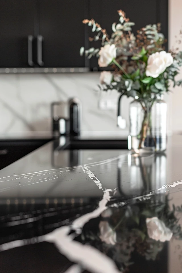 Stylish Marble Countertops and Monochromatic Color Scheme