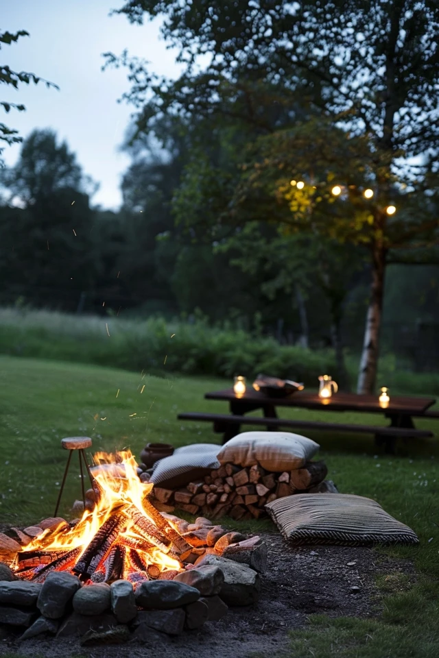 Rustic Charm: Embrace the Warmth of a Traditional Stone Fire Pit
