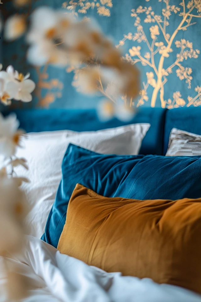Blue and Gold Christmas Living Room
