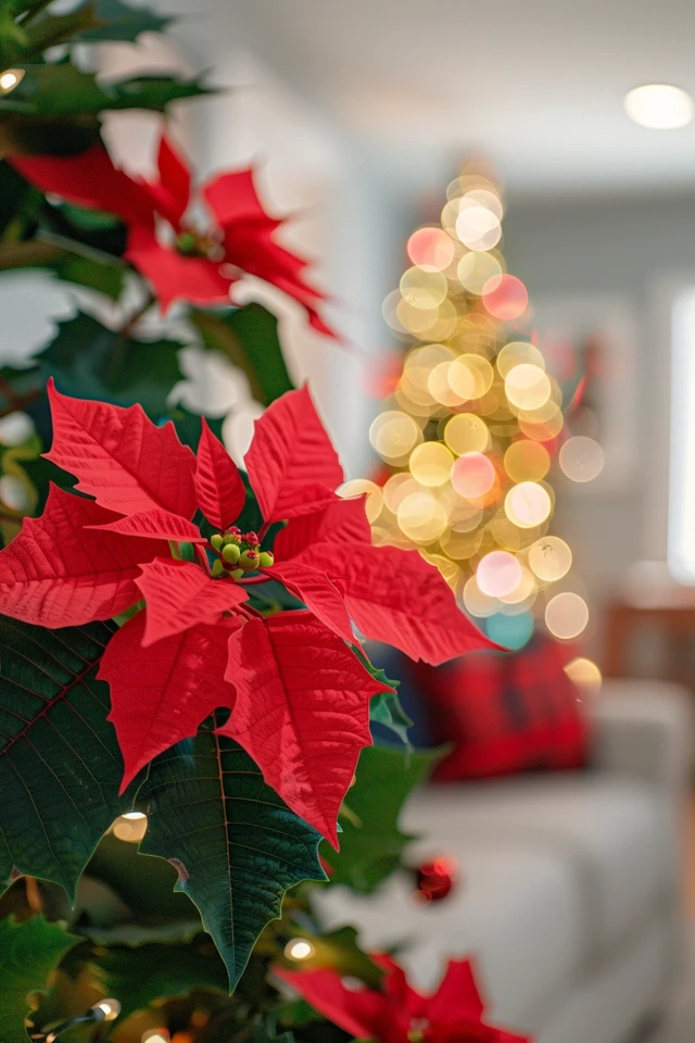 Glue Poinsettia Petals Around the Base and Top of the Tree