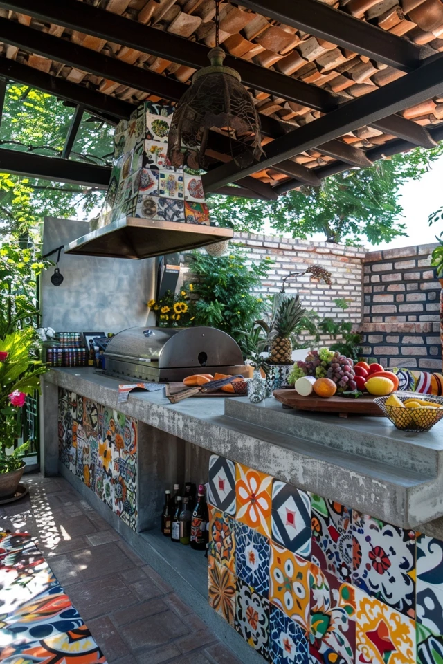 Elegant Natural Stone Tile Ideas for Outdoor Kitchens