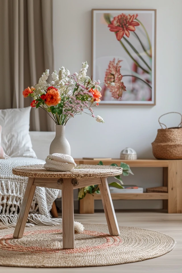 Hanging circular rug with rug tacks