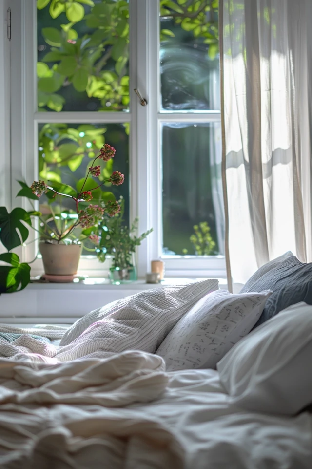 Creative Trick to Hide an Off-Center Window Behind Bed