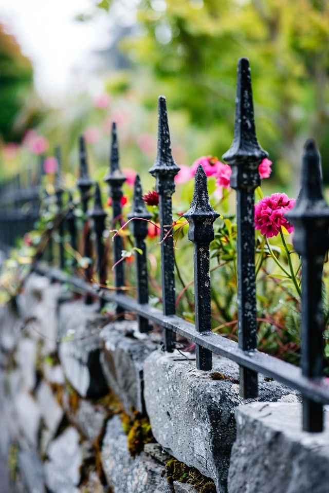 Modern Sleek Black Wrought Iron Fence