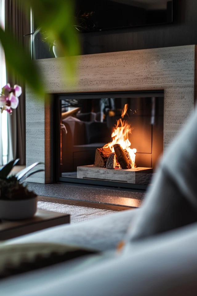 Accent Wall with Stone Fireplace
