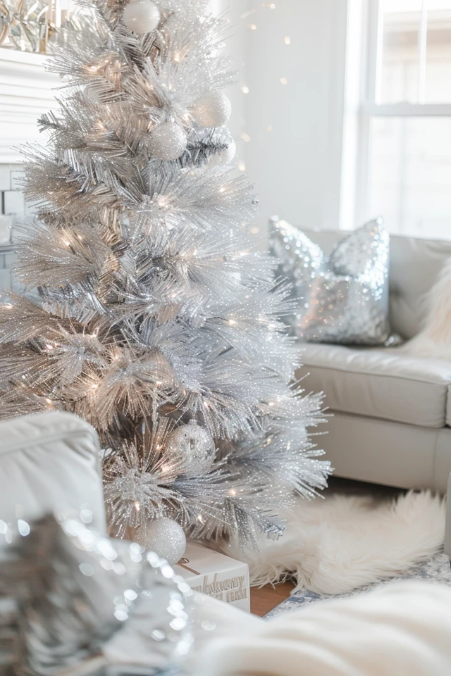 Vintage Shiny Brite Ornaments and Tinsel Christmas Tree