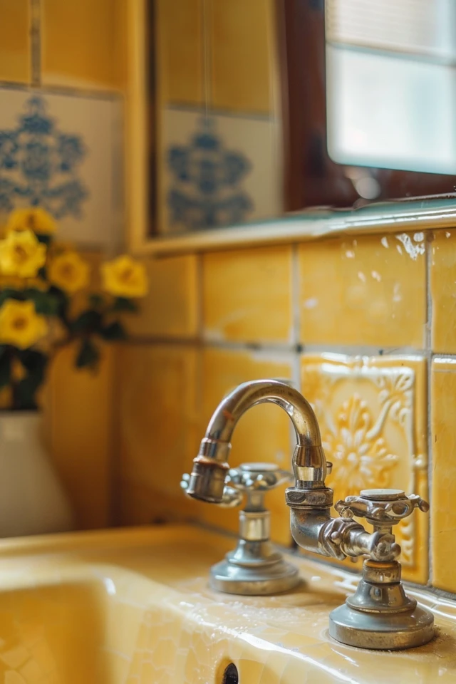 How To Decorate A Vintage Yellow Tile Bathroom: Retro Styling
