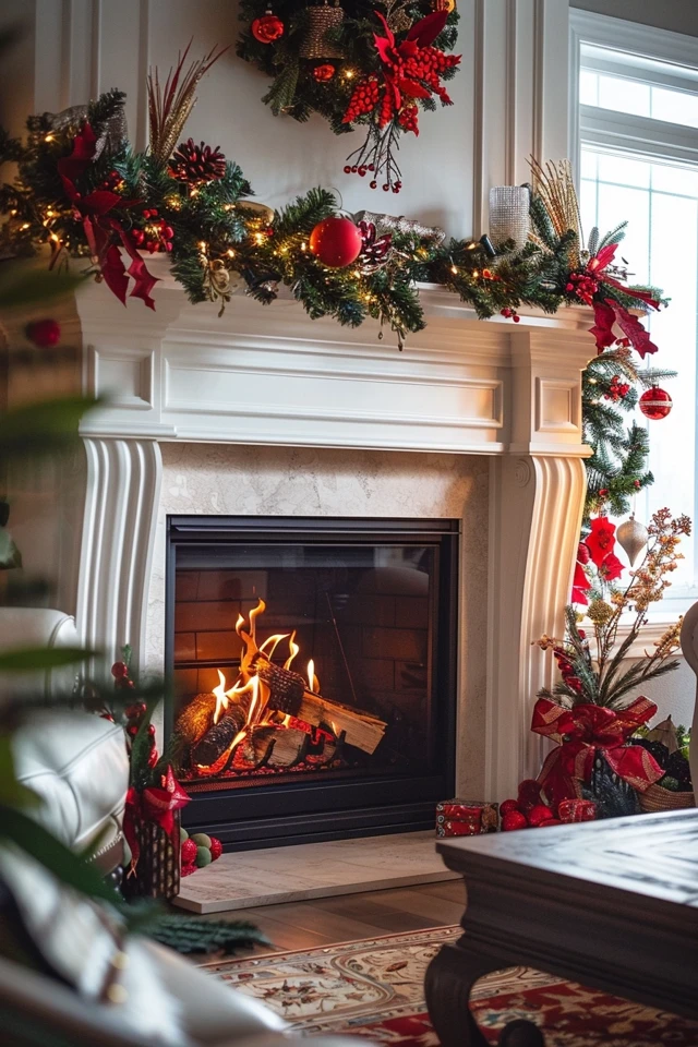 How To Decorate A Fireplace Without A Mantle For Christmas - photo 2