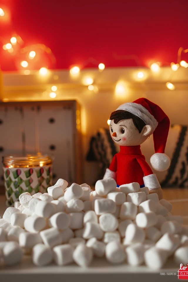 Have Your Elf Make a Snowman with Marshmallows and Candies