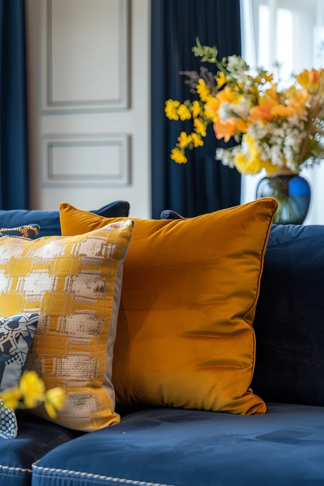 Designing a Navy and Mustard Living Room