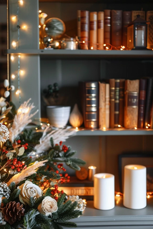 Add Mini Boxwood Wreaths and Red Striped Ribbon