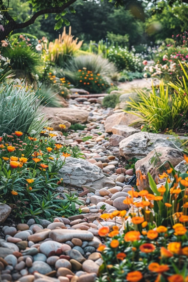 Creative Dry Creek Bed Designs with Rocks and Stones