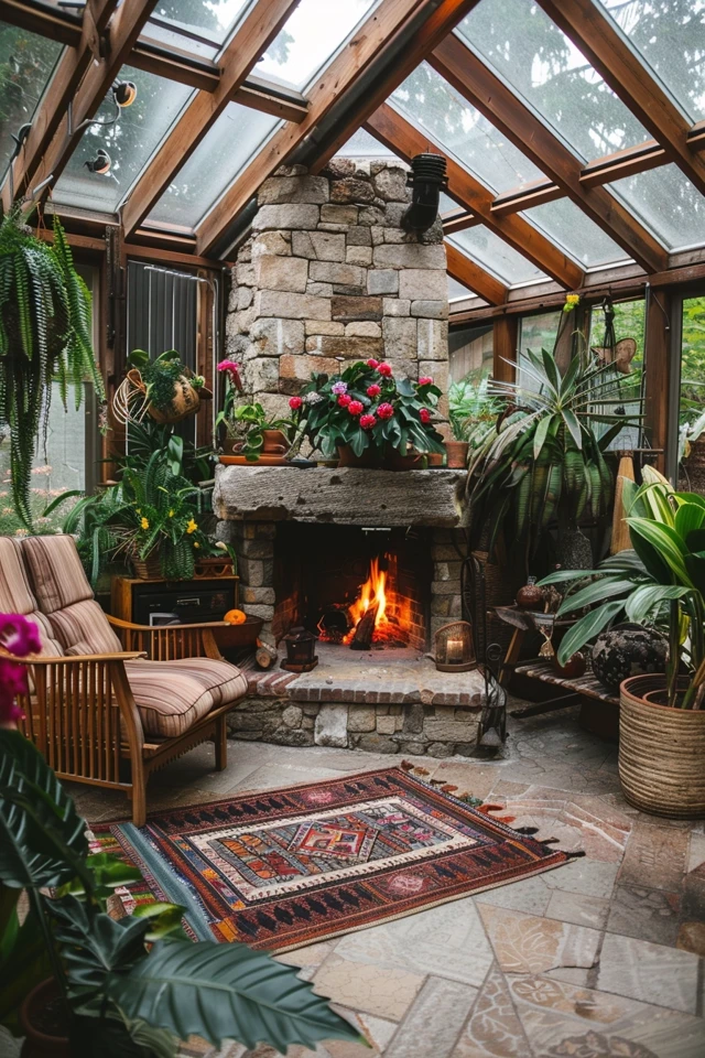 Creative Sunroom Decor Ideas with a Fireplace