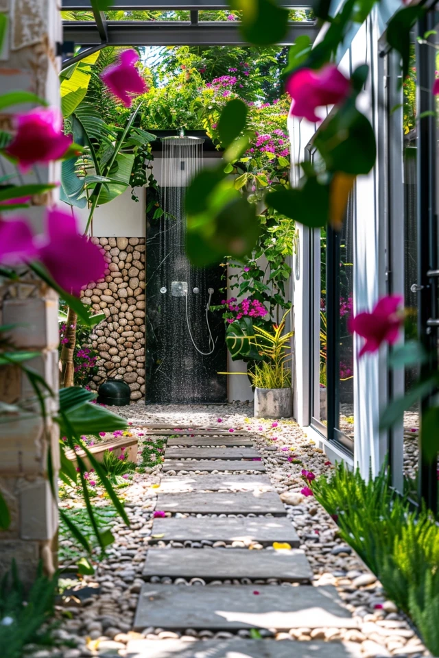 Stylish and Unique Outdoor Shower Flooring Ideas