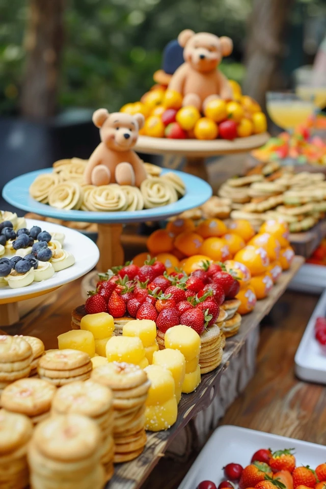 Colorful Chip Dips and Fruit Kabobs