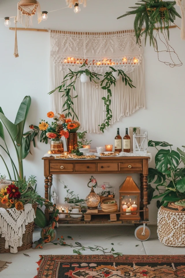 Mixing Textiles and Colors: Bohemian Bar Cart Decor