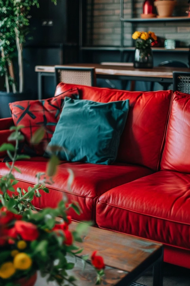 Key points to remember when incorporating a red leather sofa into your living room design