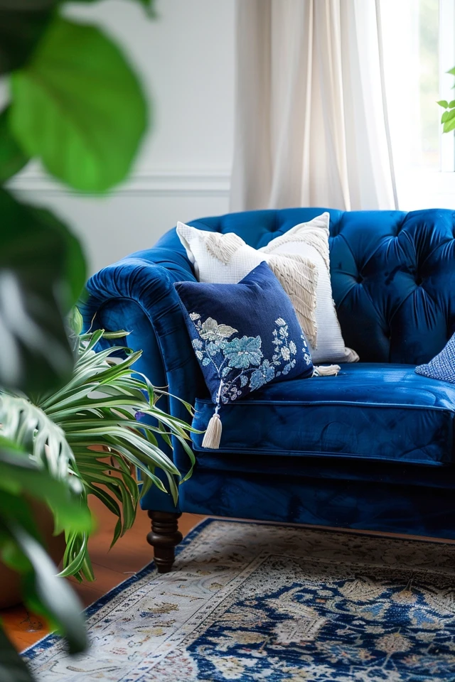 Blue Velvet Sofa Living Room Ideas