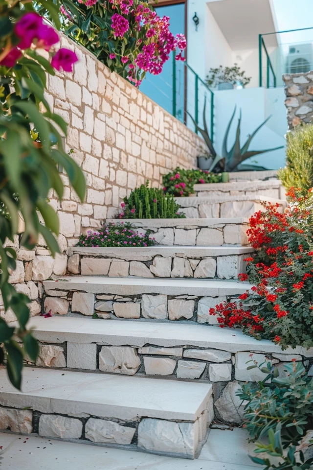 Natural Stone Steps in a Retaining Wall