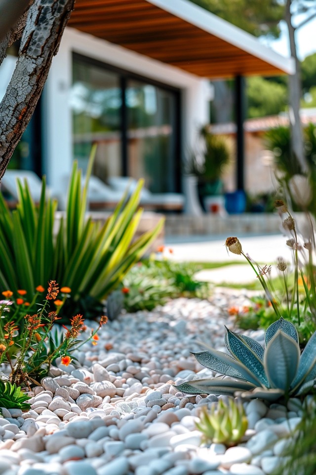 Enhance Your Backyard with White Stone Features