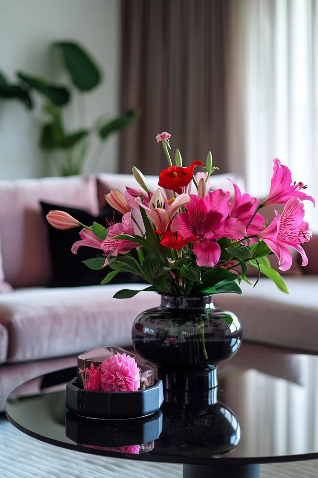 Stylish Furniture and Textile Ideas for Pink and Black Living Rooms