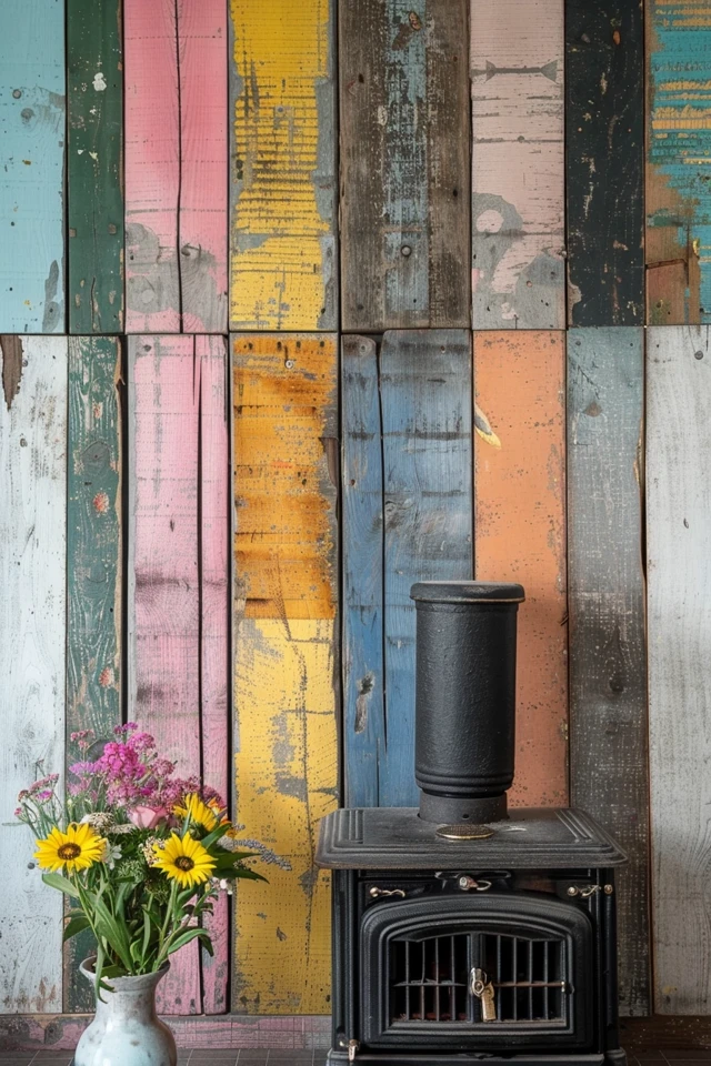 Creative Wall Ideas Behind Wood Stoves
