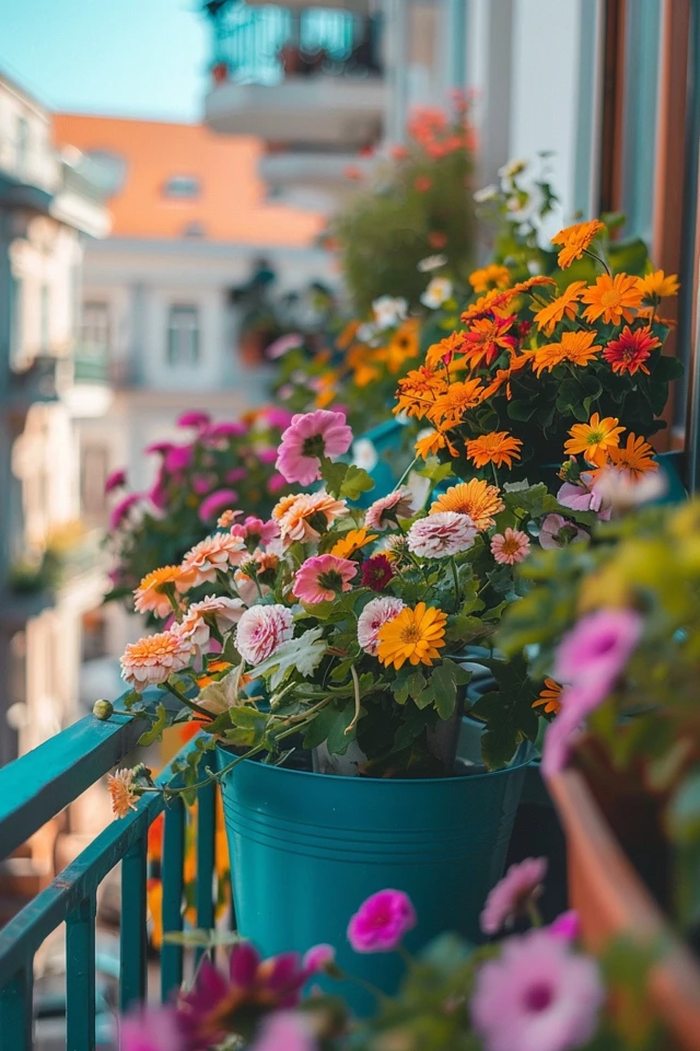 Balcony Decor with Seasonal Flowers