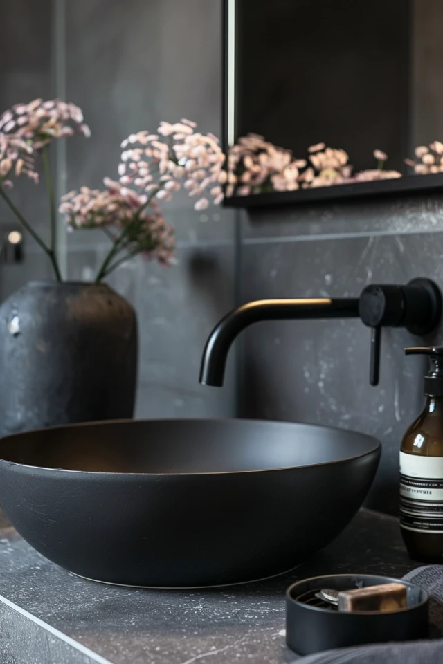 Elegant Gray and Black Bathroom Accessories