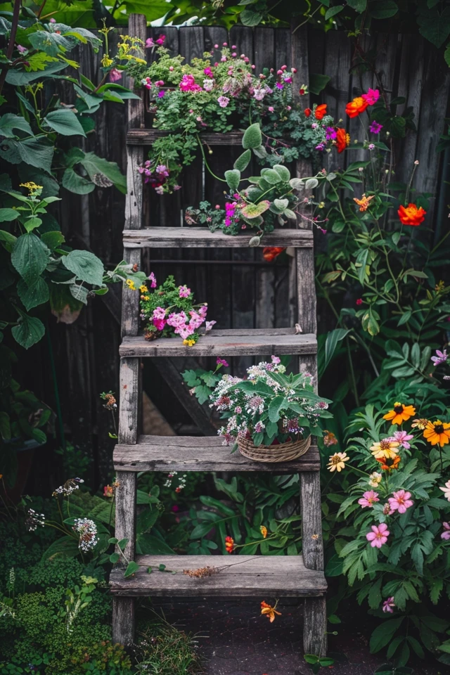 Creative Old Wooden Ladder Garden Ideas