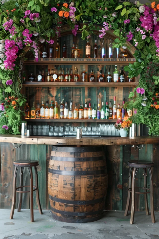 Whiskey Barrel Bar Ideas for Chic Rustic Homes