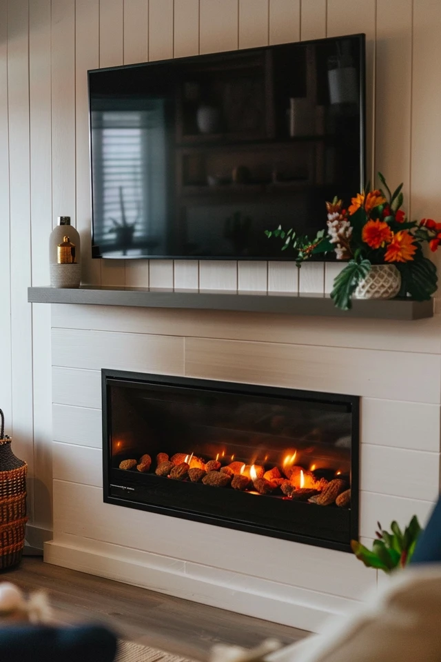Stylish Electric Fireplace with TV Above Ideas
