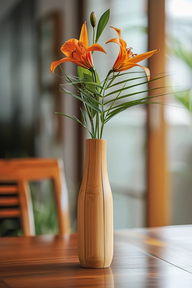 Japanese Bamboo Flower Vase with Hanging Belt