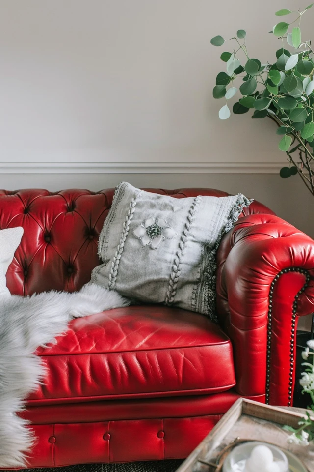 Creating a Cozy and Inviting Living Room with a Red Leather Sofa.