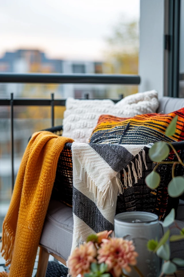 Balcony Decor with Cozy Blankets and Throws