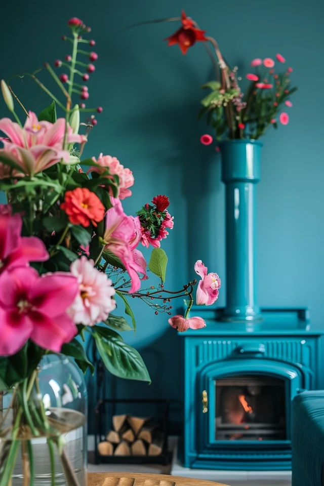 Aqua, Blue, and Black Fireplaces