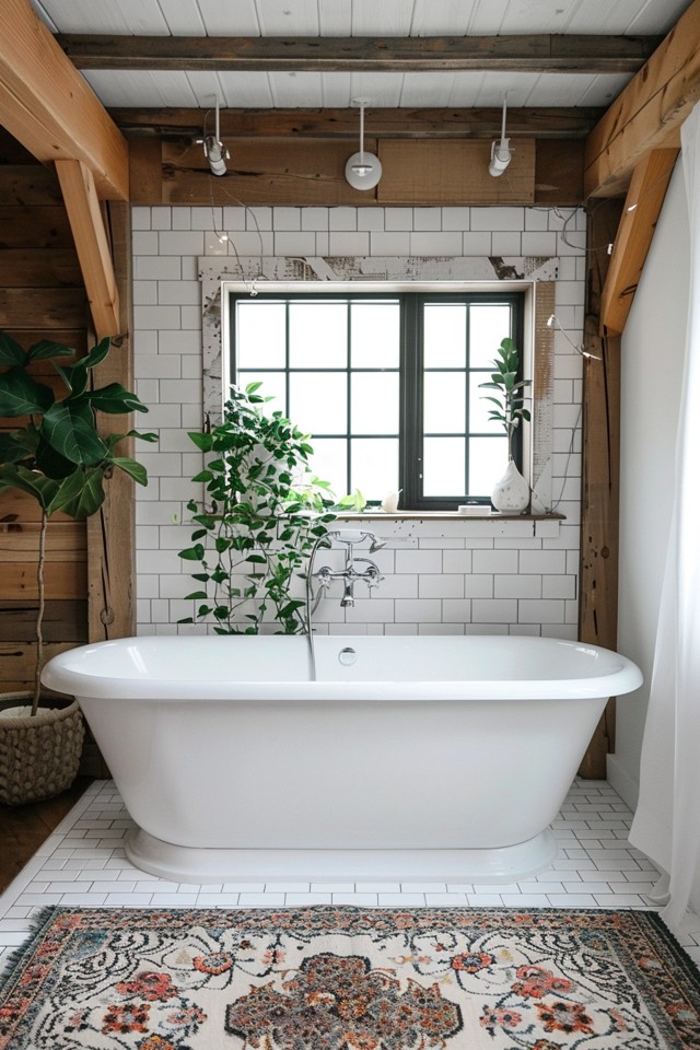 Neutral Color Palette and Earthy Accents for a Farmhouse Bathroom