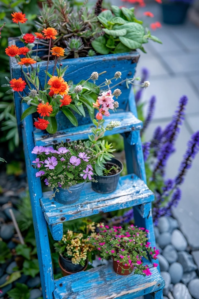 Upcycled Old Ladder Garden Display