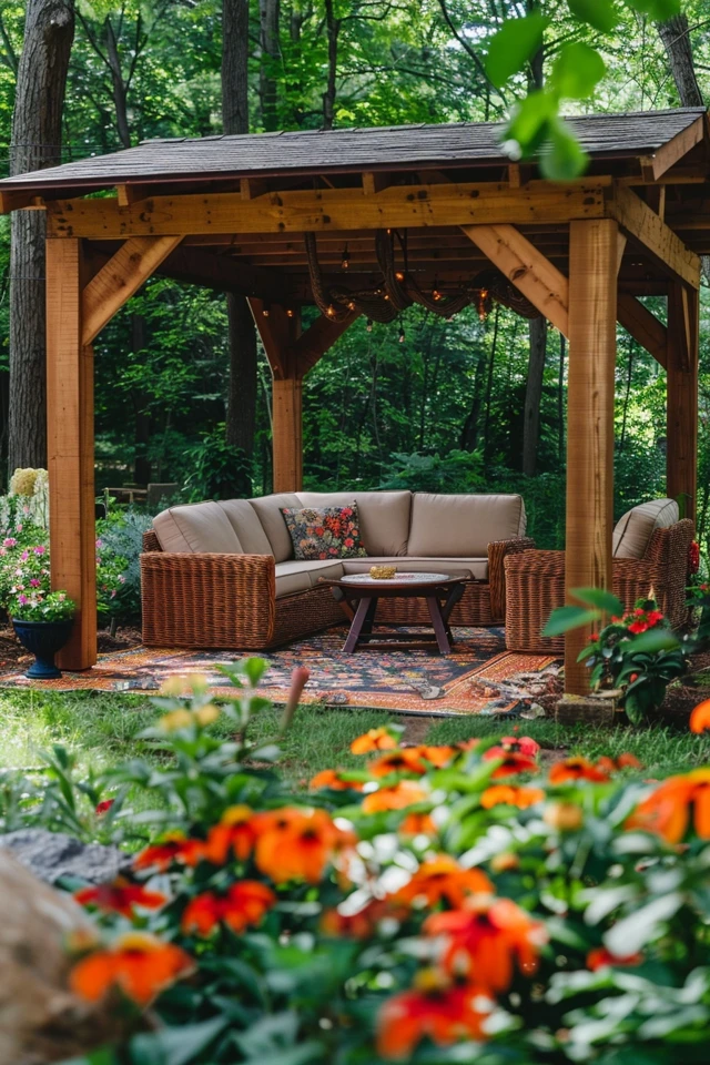 Cozy Ideas for Backyard Pavilions with Fireplaces