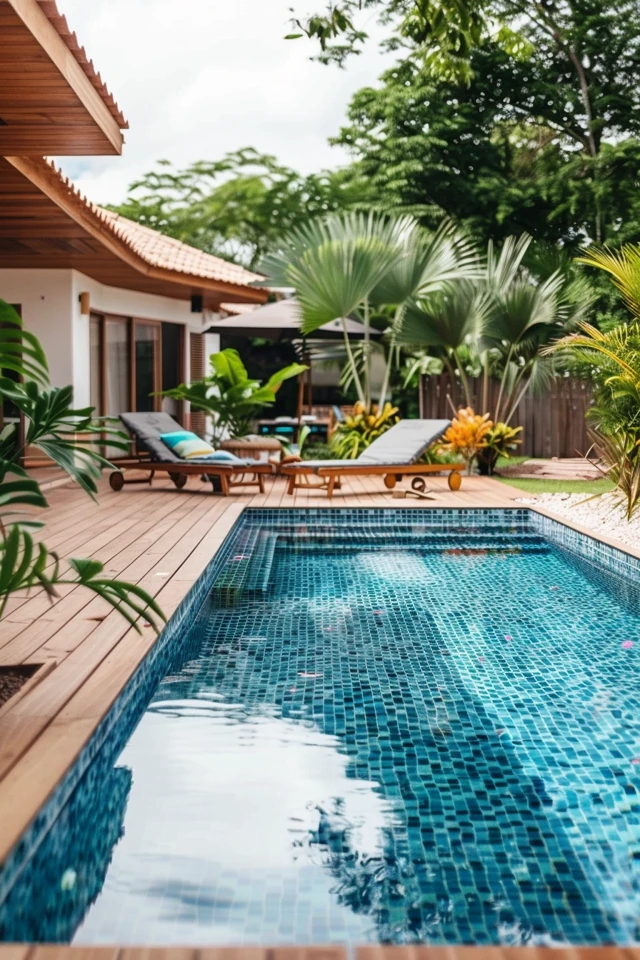 Stylish and Practical Wood Pool Deck Designs