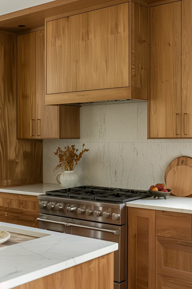 Modernize Cherry Cabinets with White Countertops