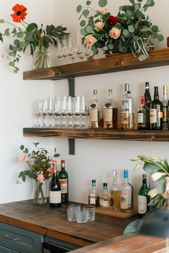 Floating Shelves for Home Bar Decor