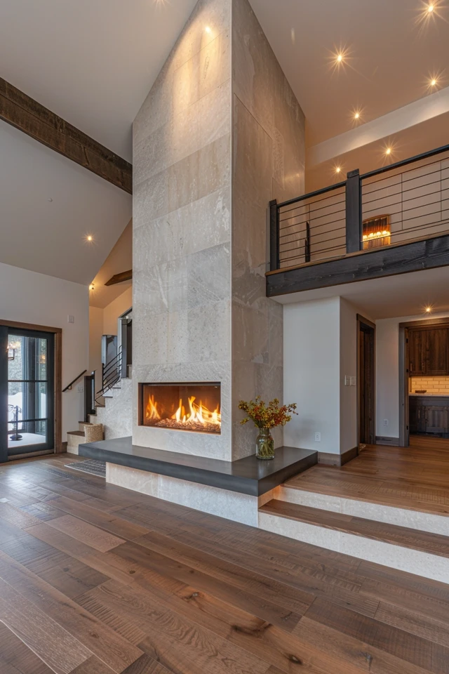 Floor to Ceiling Black Shiplap Fireplace