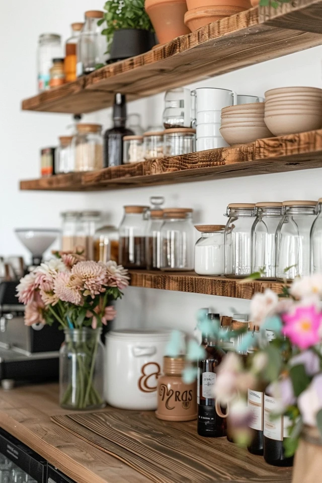 Coffee Bar Ideas with Floating Shelves | Chic Decor
