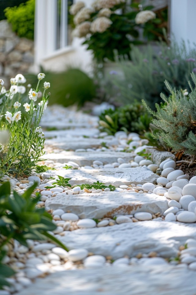 Transform Your Front Yard with White Stone Pathways